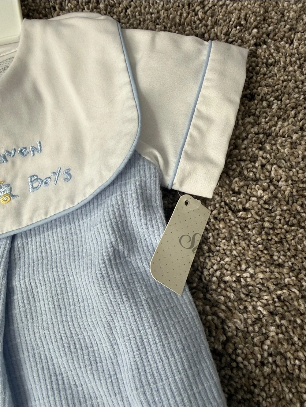 Starting Out Light Blue and White Boys' Shortall with Embroidered Text